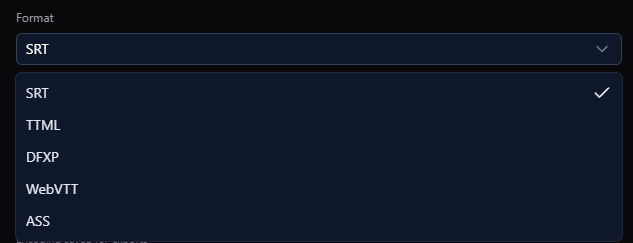Exporting subtitle files in Sublandia Editor allows you to download subtitles in multiple professional formats such as SRT, TTML, DFXP, WebVTT, and ASS
