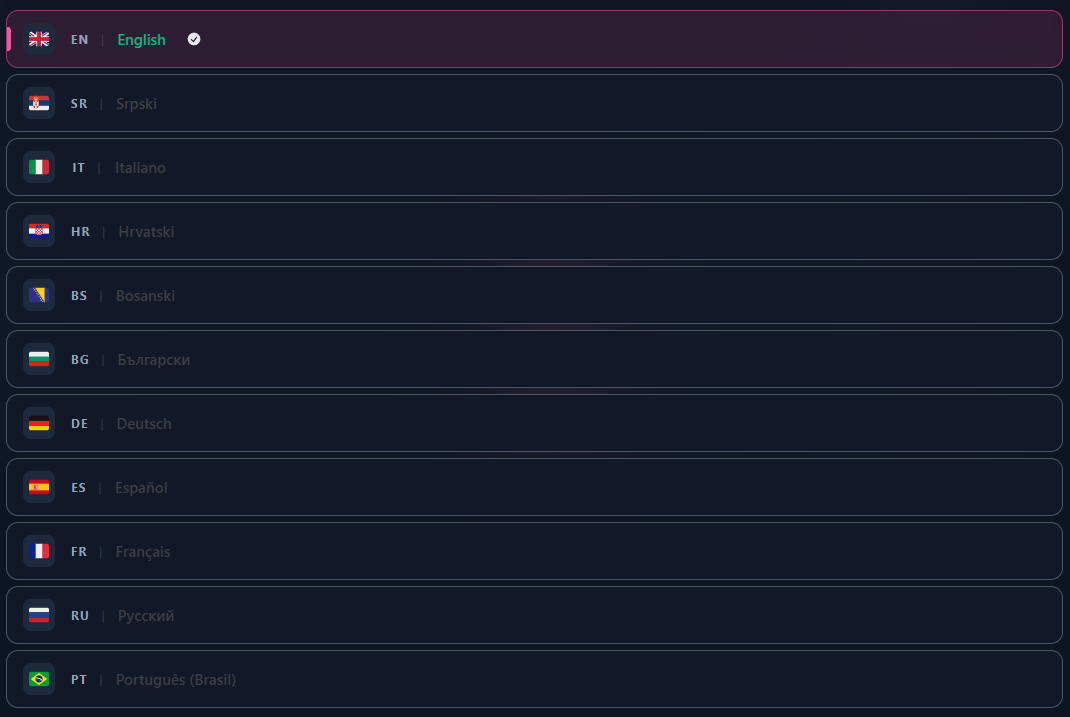Selecting interface language in Sublandia Editor language settings