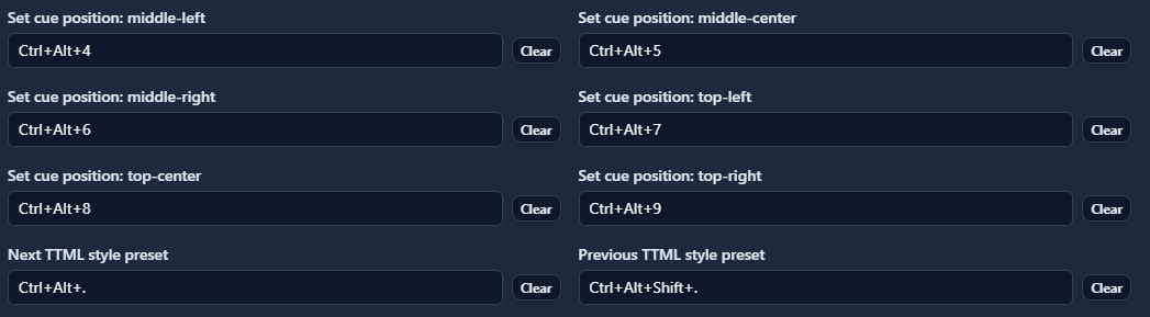 Keyboard shortcut configuration panel in Sublandia Editor