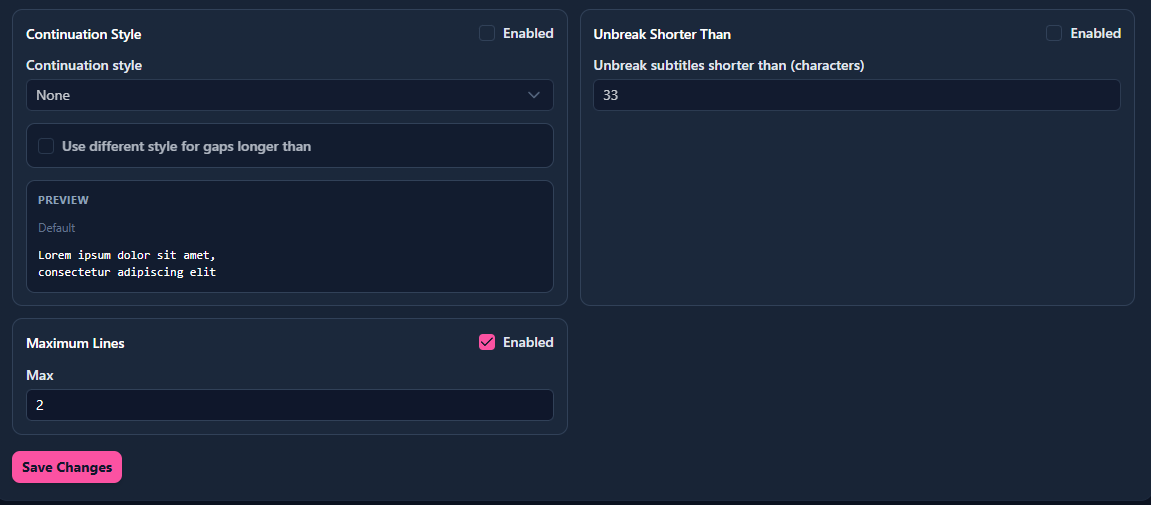Subtitle standards settings including CPL CPS and MinGap in Sublandia Editor