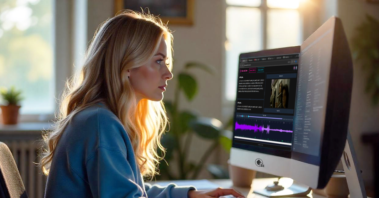 Film localization specialist creating subtitles in SubLandia Editor software